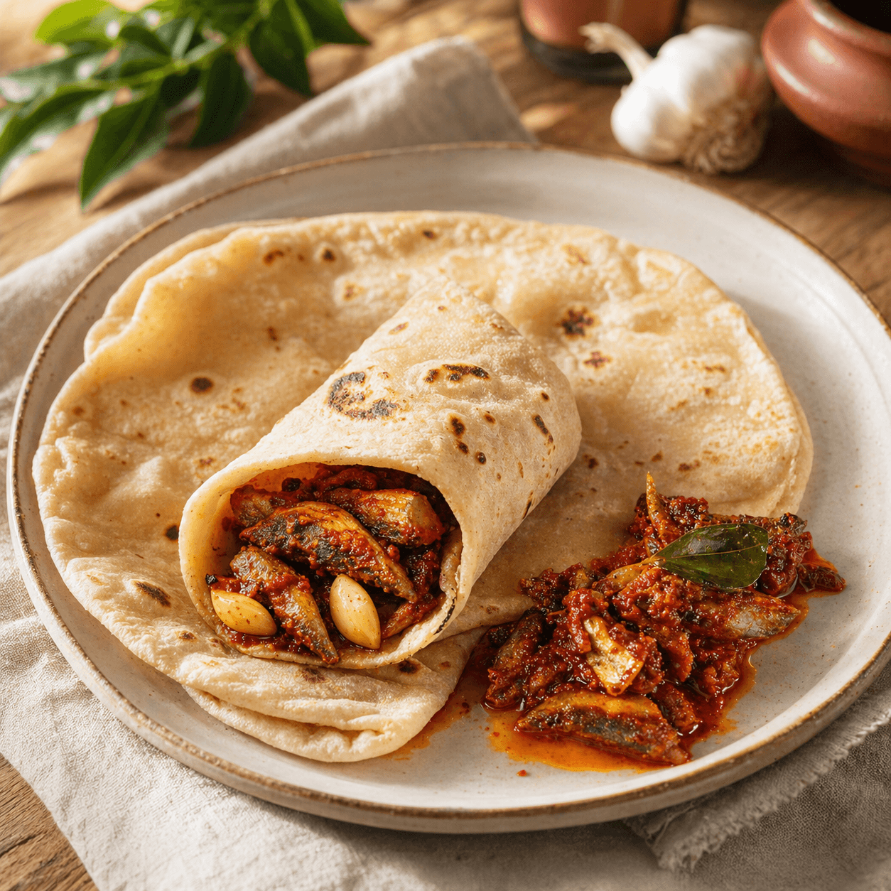 Chapati with fish pickle