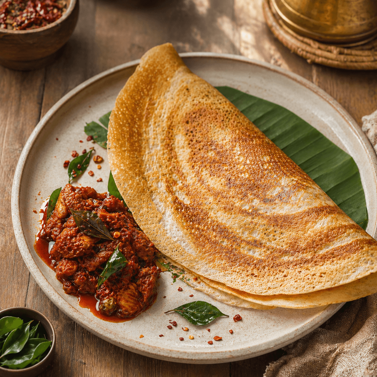 Dosa with fish pickle