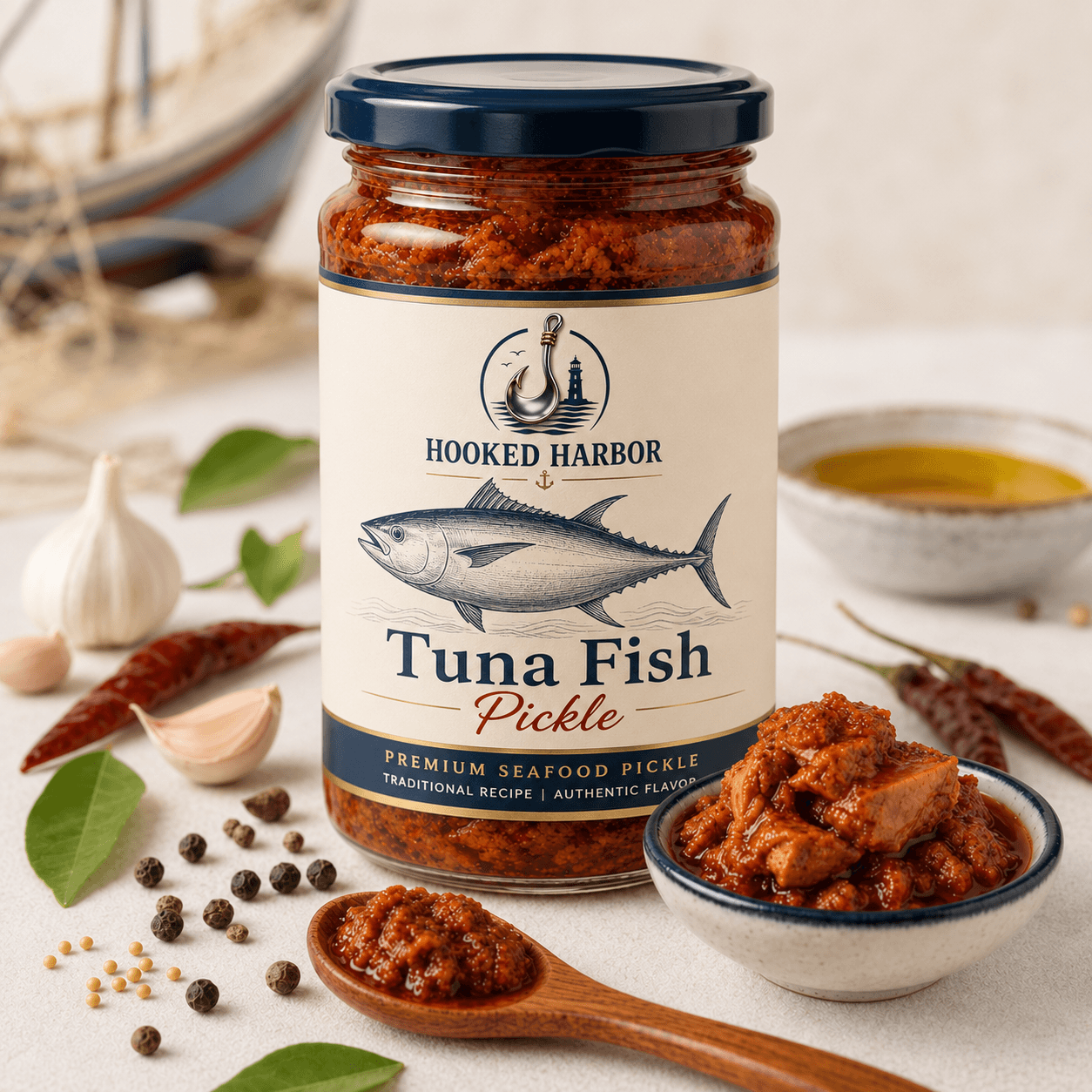 Hooked Harbor tuna fish pickle jar